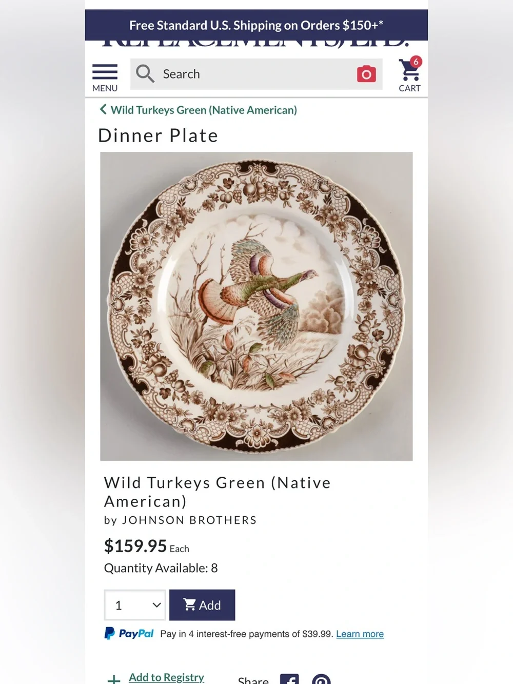 Vintage discontinued Wild Turkeys dinner plate by JOHNSON BROTHERS